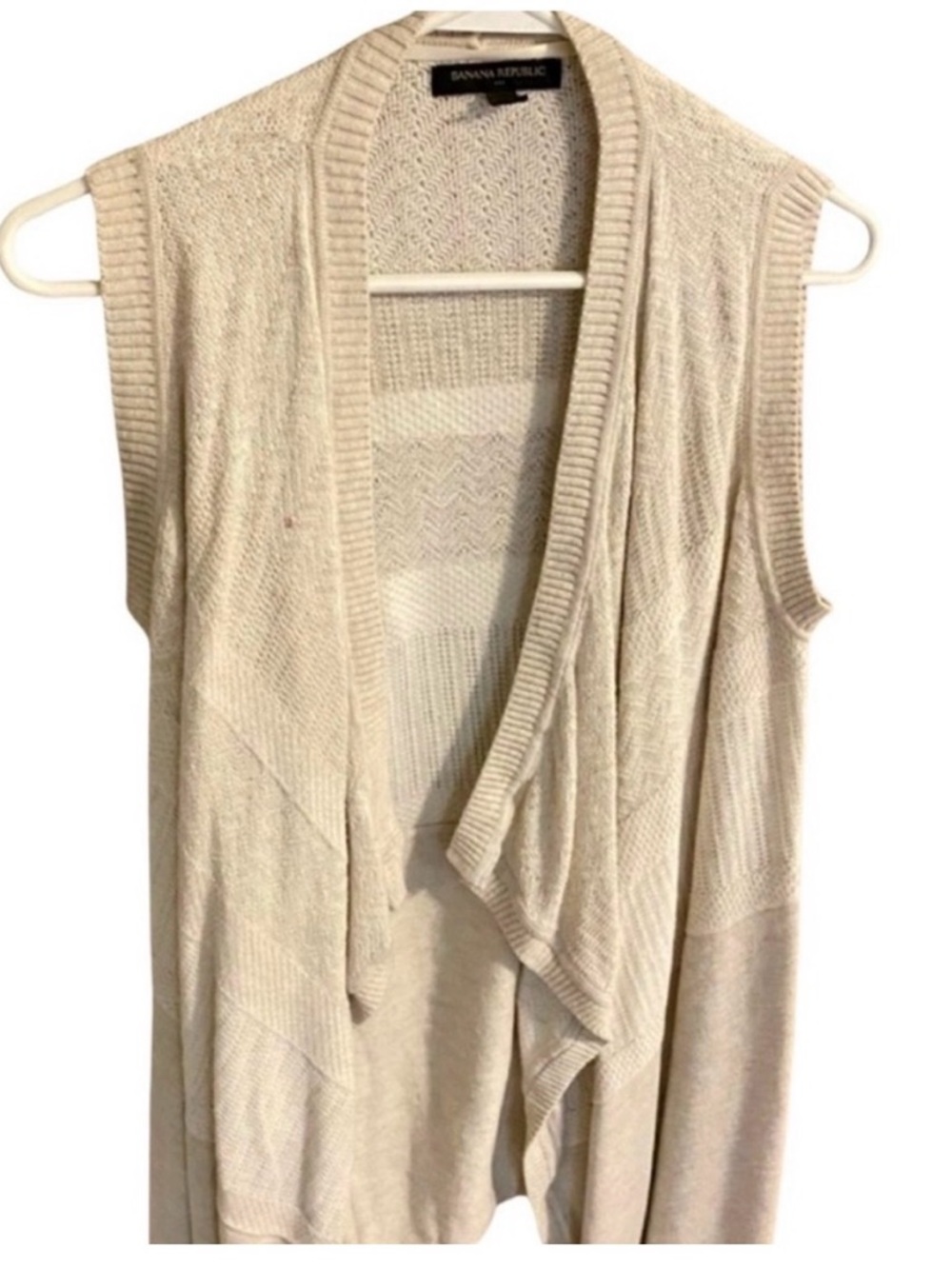 Banana Republic Factory Cream Draped Open-Front Sleeveless Cardigan XS/S